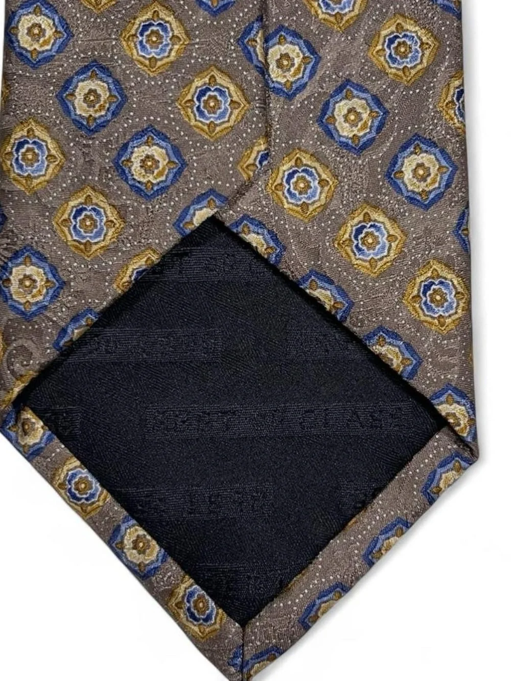Robert Talbott SILK Tie Brown w/Blue & Gold Medallions  Paisley Print L58